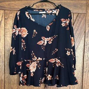 Maurices Black Floral Peplum Blouse